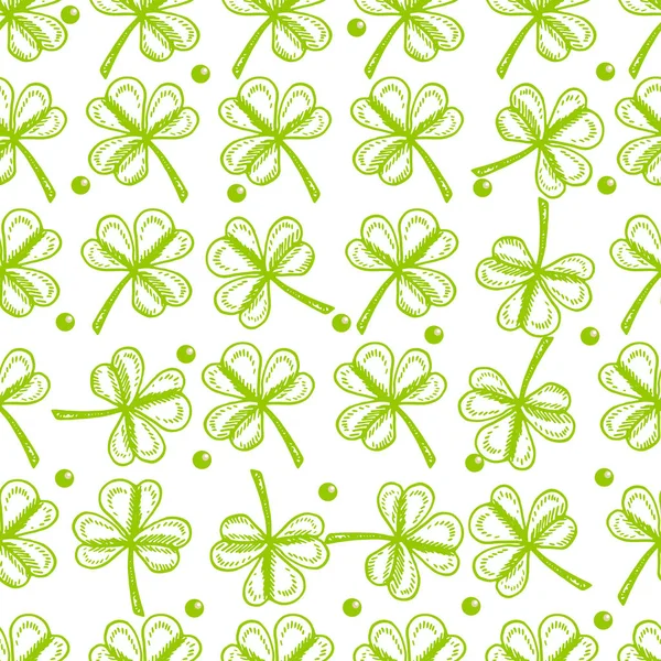 圣帕特里克节背景 矢量无缝模式与爱尔兰符号的圣帕特里克的假期 如绿色的洗发水叶 — 图库矢量图片