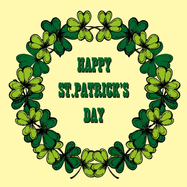 Happy Saint Patrick Day Greeting Card Shamrocks Wreath — Stock Vector