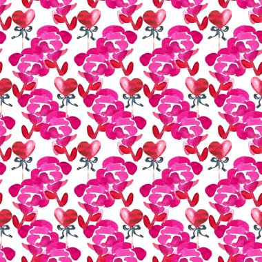 Gül ve kalp el boyalı. Sulu boya Dikişsiz desen. Mutlu sevgililer günü arka plan