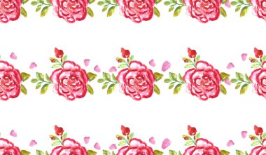 Gül ve kalp el boyalı. Sulu boya Dikişsiz desen. Mutlu sevgililer günü arka plan