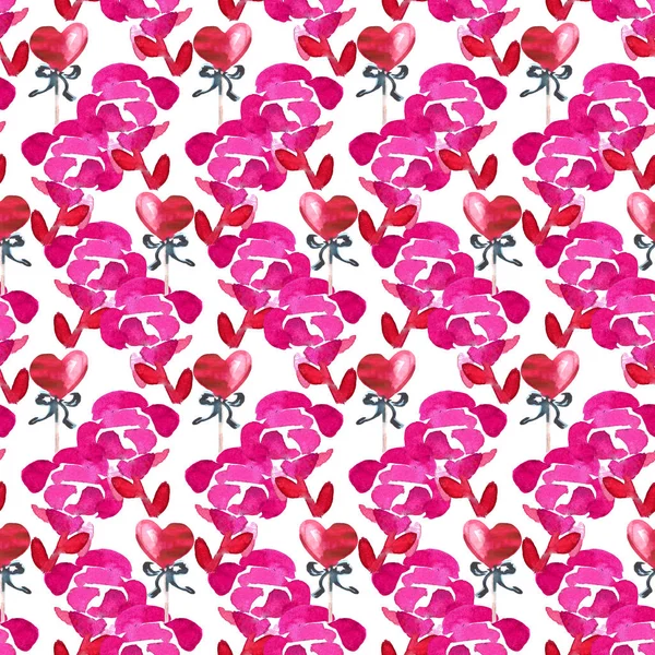 손으로 장미와 수채화 패턴입니다 발렌타인 — 스톡 사진