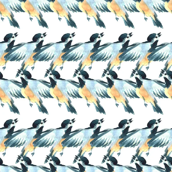 Watercolor Tit Birds Illustration Hand Painted Seamless Pattern Wild Animals — Stock Photo, Image