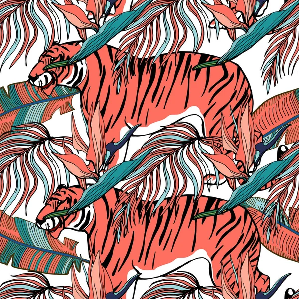 Animales Salvajes Asiáticos Amur Tigre Patrón Animalista Sin Fin Moda — Archivo Imágenes Vectoriales