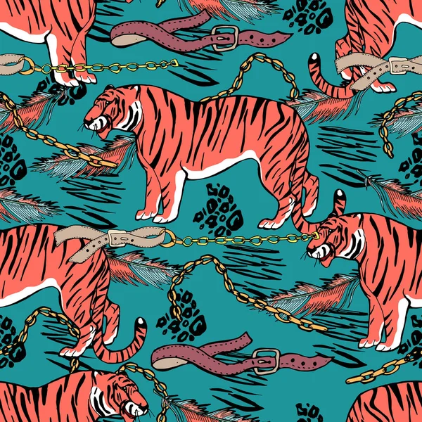 Animales Salvajes Asiáticos Amur Tigre Patrón Animalista Sin Fin Moda — Archivo Imágenes Vectoriales