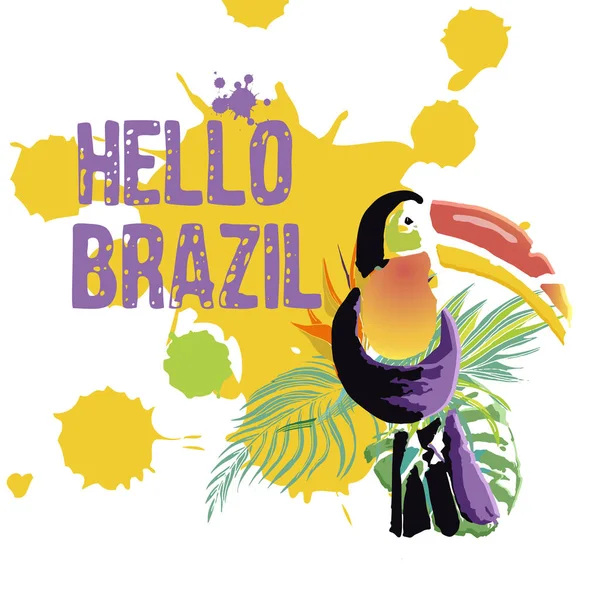 Ручной Рисунок Многоцветного Тропического Фона Гранж Текстуры Тукана Бразильского Карнавала — стоковый вектор