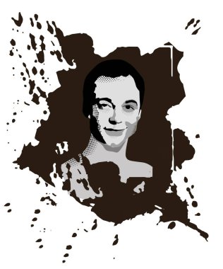 Novorossyisk, Rusya Federasyonu - 19 Şubat 2019 bir Sheldon Cooper'ın karakter üzerinden popüler Tv dizisi Big Bang Theory portresi. Doku, resim, tek renkli vektör çizim.