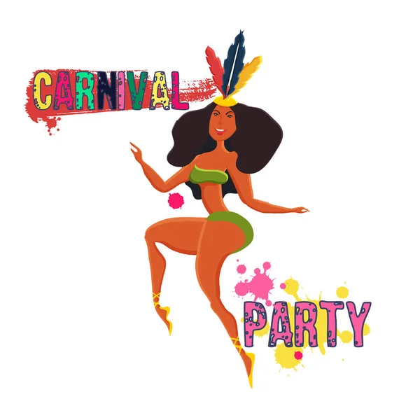 Hermosa chica brasileña bailando samba para carnaval de Brasil poste — Vector de stock