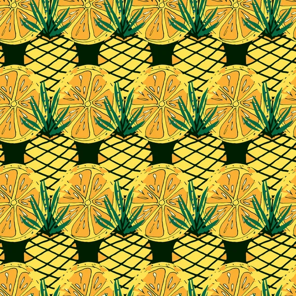 Ljusa frukt mönster med citrusfrukter och ananas. Färgglada — Stock vektor