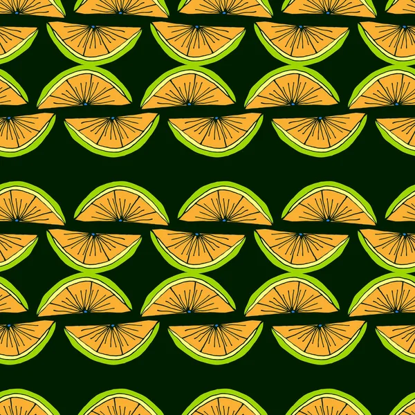 Patrón de fruta brillante con frutas cítricas y piñas. Colorido — Vector de stock