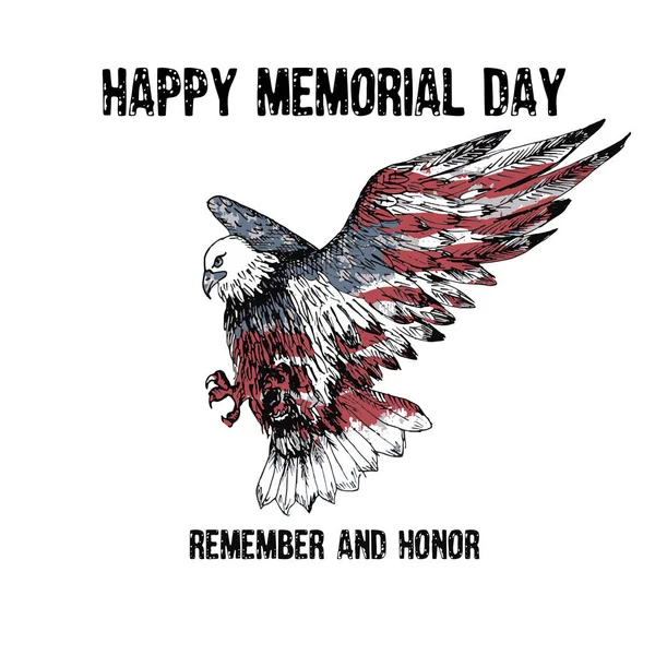 Elang botak Amerika dengan teks Hari peringatan ingat dan hono - Stok Vektor