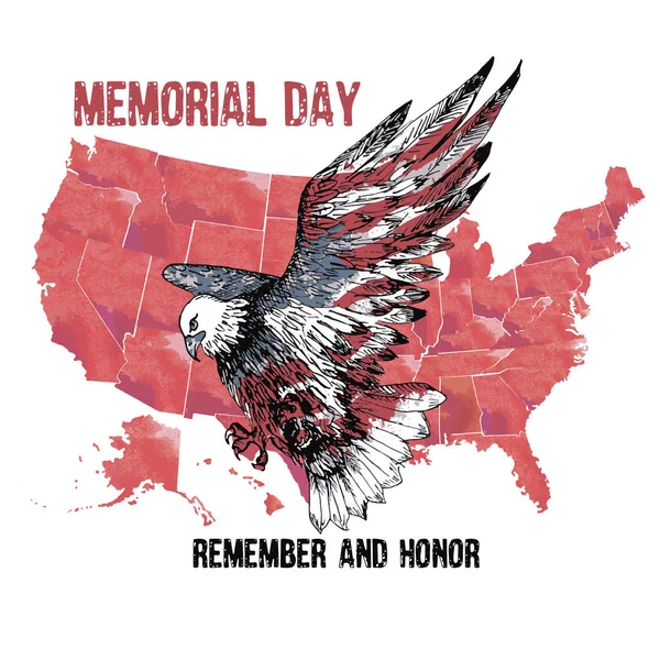 Aquila calva americana con il testo Memorial day ricordare e hono — Vettoriale Stock