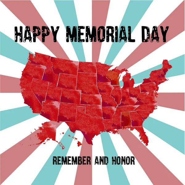 Mapa de EE.UU. con el texto Memorial day remember and honor. Celebrati. — Vector de stock