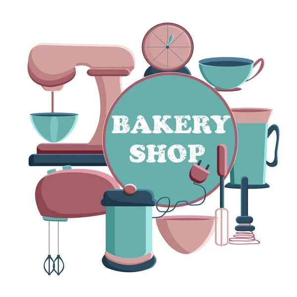 Banner for the bakery shop. Tools for pastry maker. Vector illus — Stock Vector