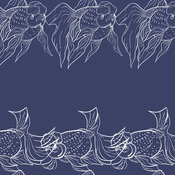 深蓝色背景金鱼。无缝矢量模式 — 图库矢量图片