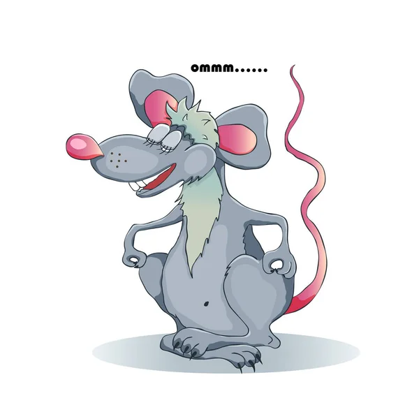 Смешная мультяшная крыса медитирует в позе лотоса. Крыса - символ — стоковый вектор