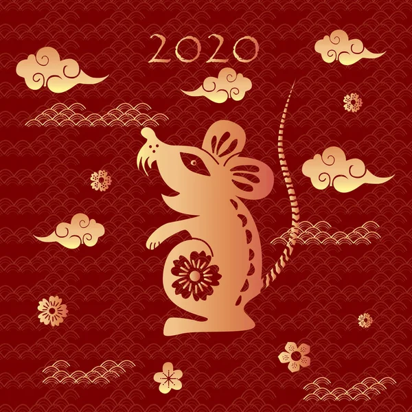 Signo del zodiaco chino de la rata con la fecha 2020. chino nuevo y — Vector de stock