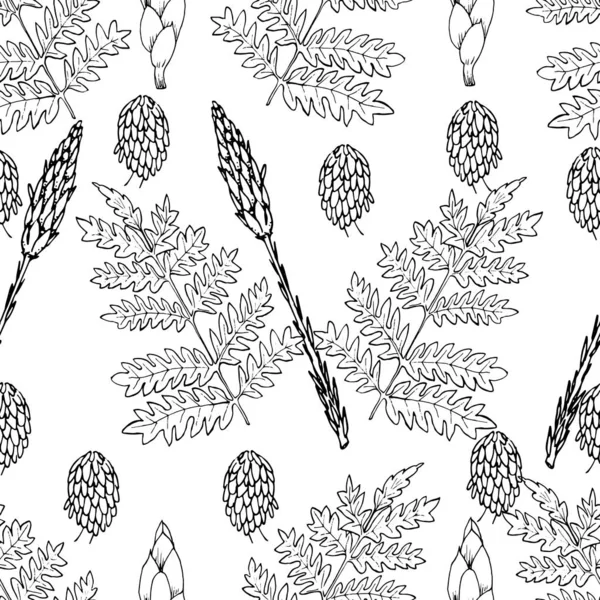 Botanical seamless pattern in vintage style. Various leaves of f — Stock Illustration Botanical seamless pattern in vintage style. Various leaves of f Royalty Free Stock Vectors