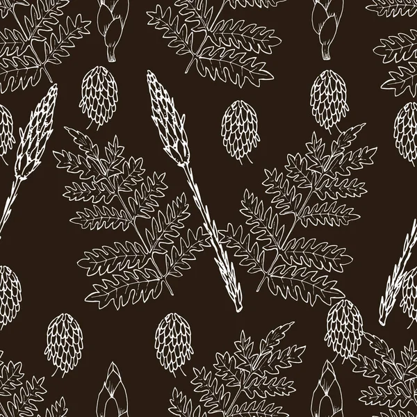 Botanical seamless pattern in vintage style. Various leaves of f — Stock Illustration Botanical seamless pattern in vintage style. Various leaves of f Stock Illustration