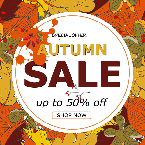 Text Autumn sale, discount banners.Autumn background with colorf