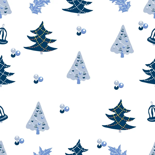 Lindo fondo de Navidad con árboles de piel, acebo, bal de Navidad — Archivo Imágenes Vectoriales