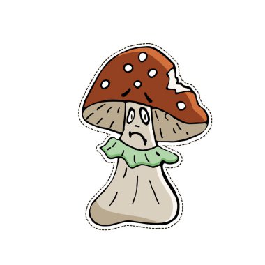 Sevimli Cadılar Bayramı karakter etiketi. Mushroo vektör illüstrasyon