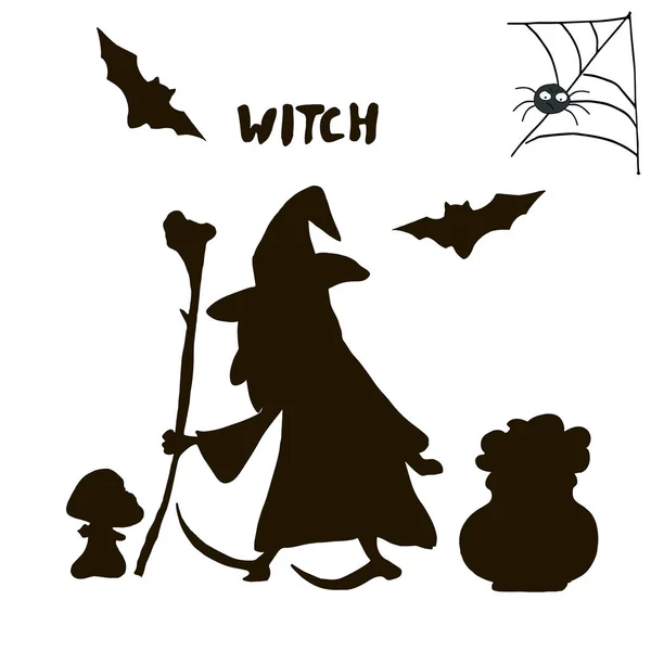 Halloween personagem silhueta preta definido para celebração, cartões — Vetor de Stock