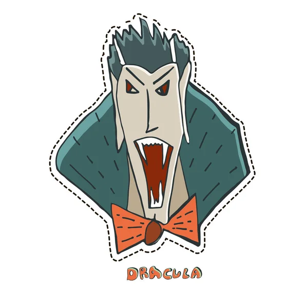 Furious vampire Dracula. Cute Halloween character sticker. Vecto — Stock Vector