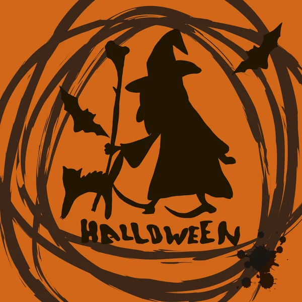Vetor grunge gráfico elegante cartão de Halloween com silhou preto — Vetor de Stock