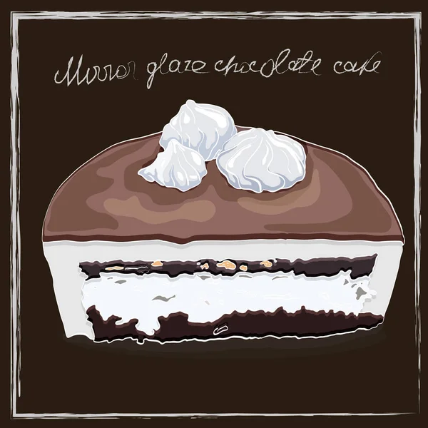 Tranché un gâteau de mousse avec biscuit au chocolat, recouvert d'un c — Image vectorielle