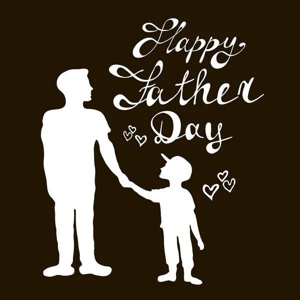 Happy Fathers Day Card Silhouette Father Holding His Child Hand — Stock Vector
