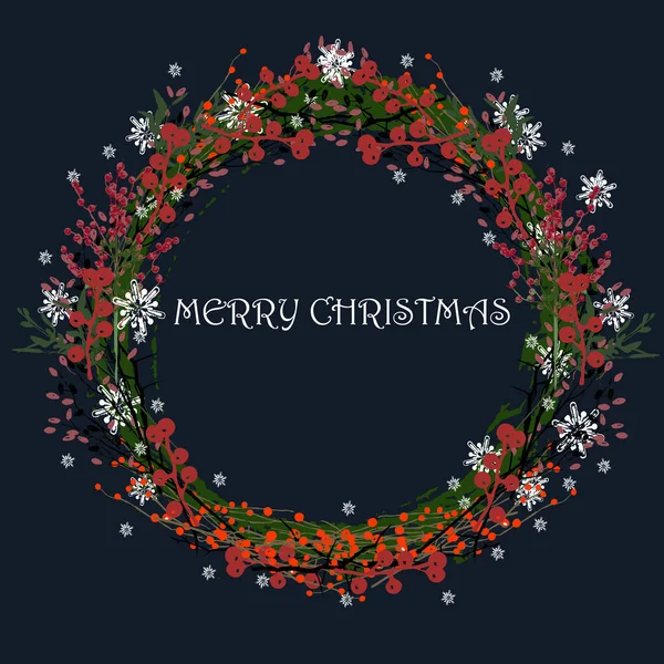 Christmas Wreath Dark Blue Background Christmas Decor Branches Spruce Mistletoe — Stock Vector