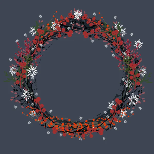 Рождественский Венок Темно Синем Фоне Рождественский Декор Ветви Ели Омела — стоковый вектор