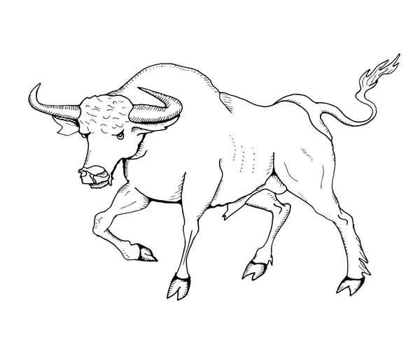 Vector Hand Drawn Illustration Bull Symbol 2021 Chinese Calendar Black — Stock Vector