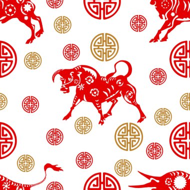 Mutlu Çin Yeni Yılı geçmişi. Öküz 'ün 2021 yılı. Öküz ve geleneksel Çin süsü. Kusursuz desen.