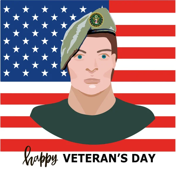 Šťastný Den Veteránů Americký Voják Vlajka Usa Text Happy Veterans — Stockový vektor