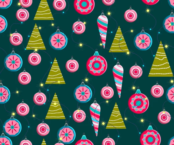 Patrón Sin Costuras Navidad Lindo Vector Festivo Fondo Woth Decoraciones — Archivo Imágenes Vectoriales
