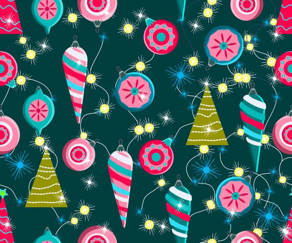 Christmas Seamless Pattern Cute Vector Festive Background Woth Vintage Christmas — Stock Vector