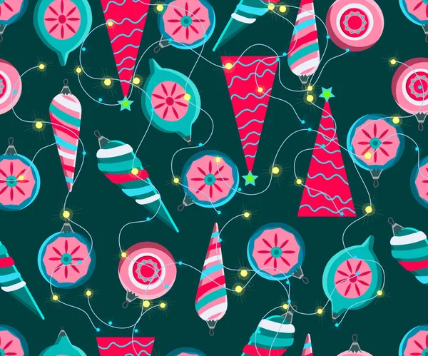 Patrón Sin Costuras Navidad Lindo Vector Festivo Fondo Woth Decoraciones — Vector de stock