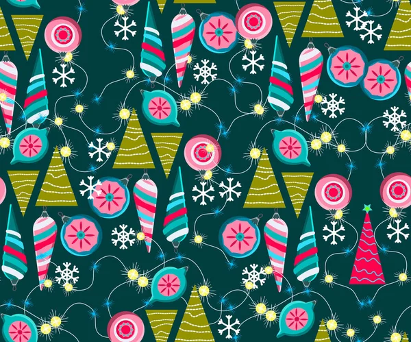 Padrão Sem Costura Natal Vetor Bonito Fundo Festivo Woth Vintage — Vetor de Stock