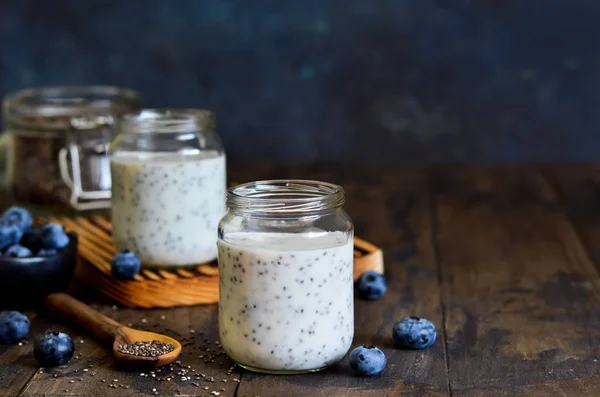 Yogurt Fatto Casa Con Sesena Chia Mirtilli Che Hanno Uno — Foto Stock