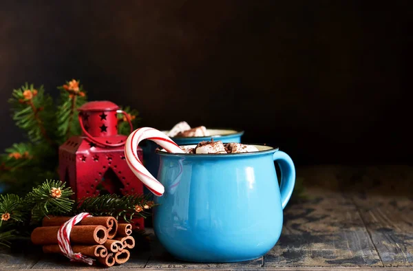Chocolate Caliente Una Bebida Tradicional Invierno Fondo Navidad — Foto de Stock