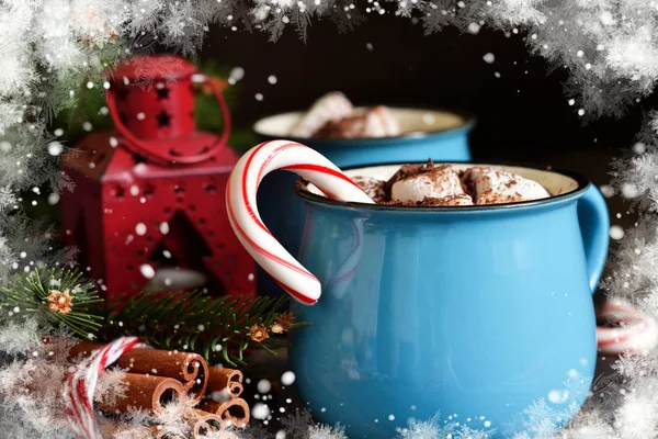 Chocolate Caliente Una Bebida Tradicional Invierno Fondo Navidad — Foto de Stock