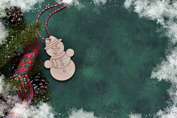 New Year Green Background New Year Decoration Snowman Happy New — Stock Photo, Image