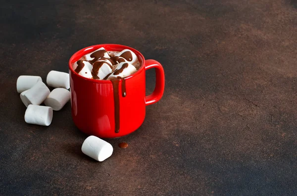 Homemade Hot Chocolate Marshmallow Cinnamon Red Cup — Stock Photo, Image