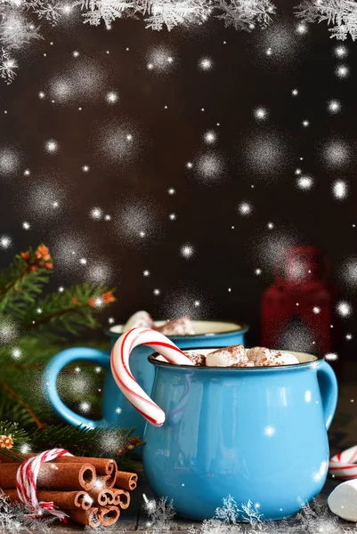 Chocolate Caliente Una Bebida Tradicional Invierno Fondo Navidad — Foto de Stock