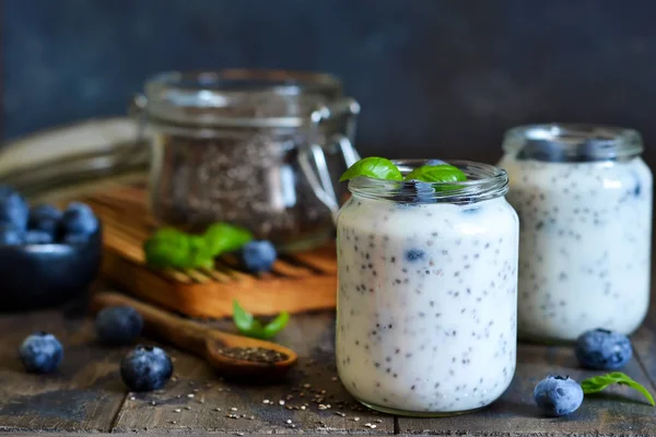 Yogurt fatto in casa con sesena chia e mirtilli che hanno un dar — Foto Stock