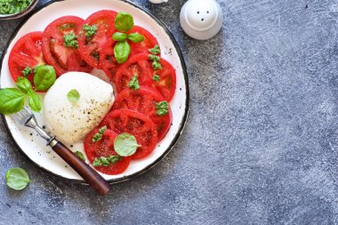 Klasik İtalyan meze caprese. Yukarıdan görüntüle.
