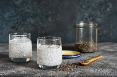 Kahvaltıda chia tohumu ve muz ile yoğurt.