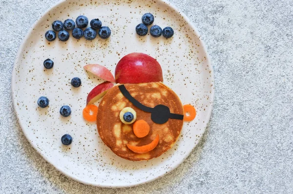 Funny pancakes for kids - pirate, sailor, captain, ship. — Stock Photo, Image