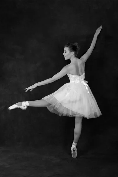 指出的芭蕾舞演员和礼服在白色背景下跳舞 — 图库照片